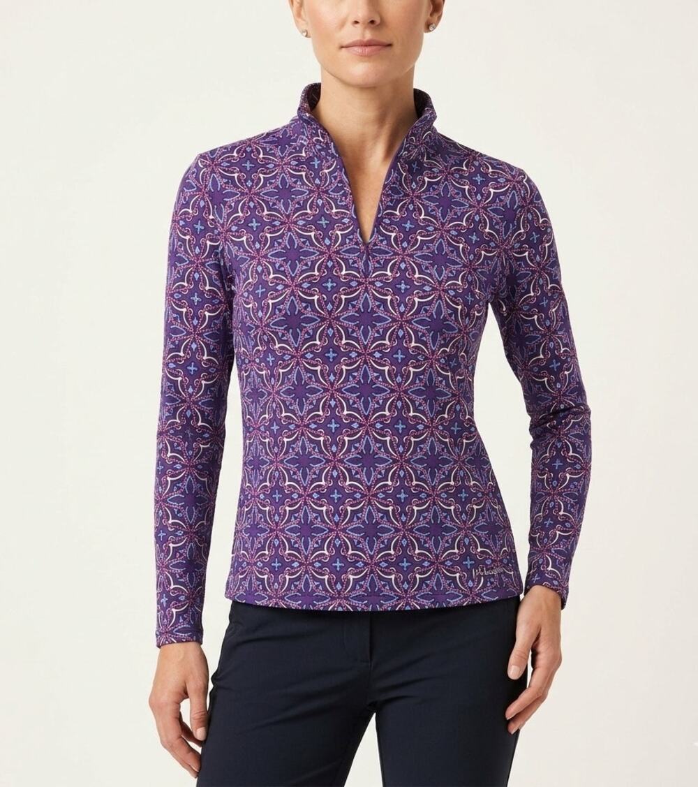 J. McLaughlin Bedford Catalina Top Size XS Long Sleeve 1/4 Zip Purple Blue Pink